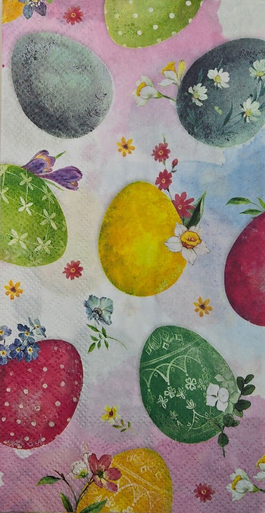TWO Individual Paper Guest Decoupage Napkins - 2747 Vibrant Colored Easter Eggs
