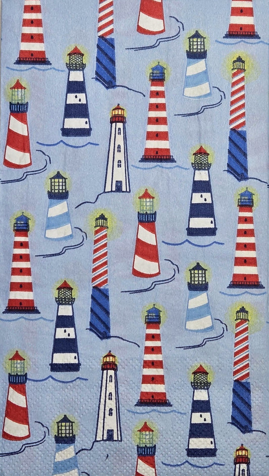 TWO Individual Paper Guest Decoupage Napkins - 2808 Red White & Blue Lighthouses