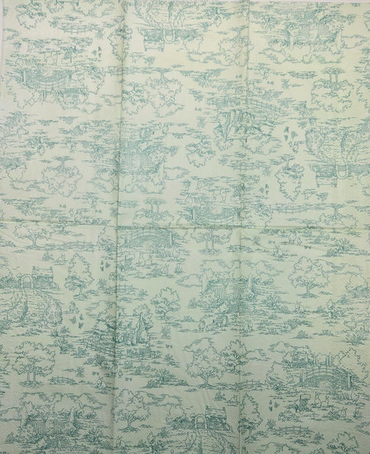 TWO Individual Paper Guest Decoupage Napkins - 2748 Green Village Toile Style