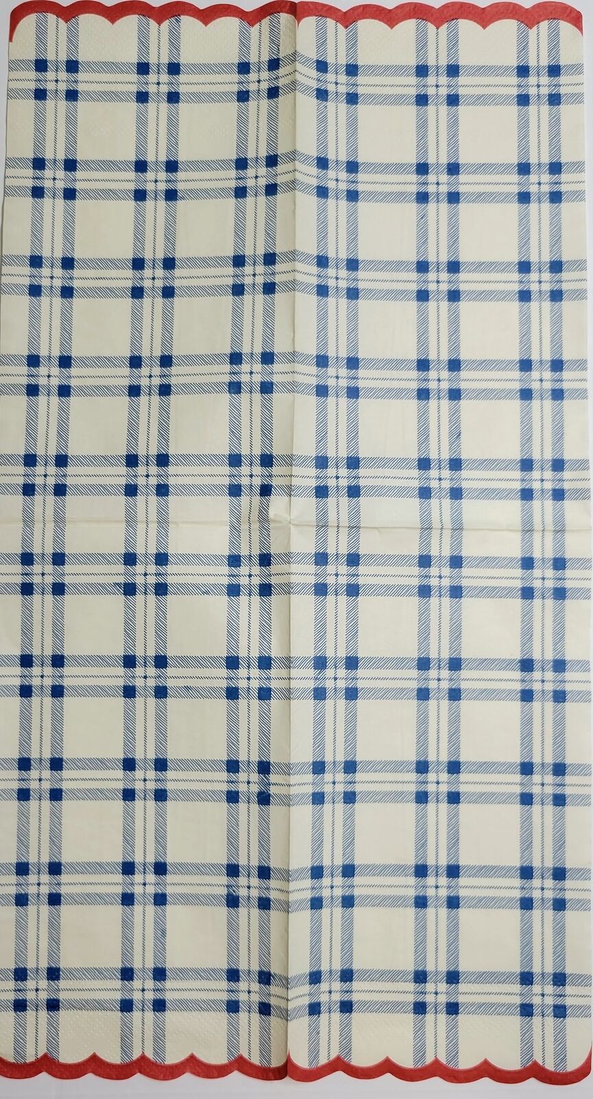 TWO Individual Paper Guest Decoupage Napkins - 2380 Blue Plaid with Red Ruffle