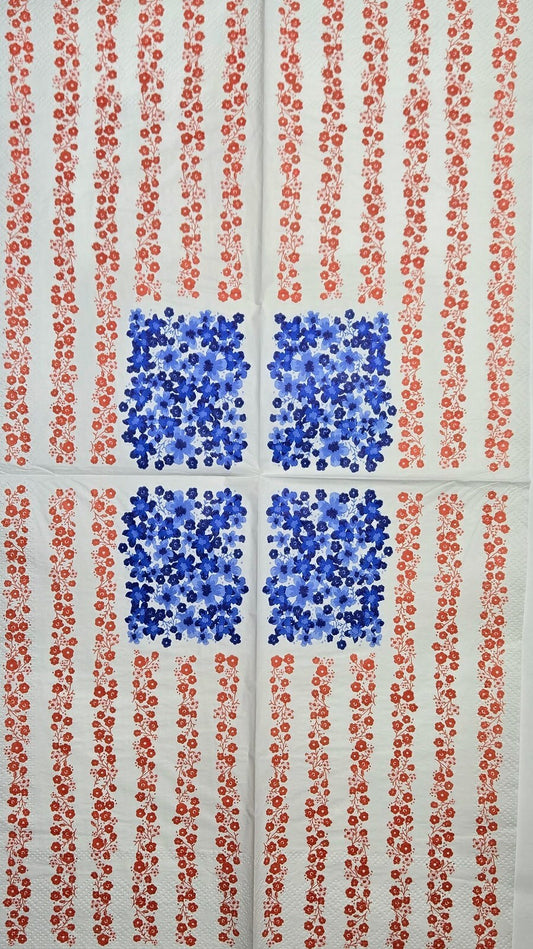 TWO Individual Paper Guest Decoupage Napkins - 2810 Patriotic Floral USA Flag
