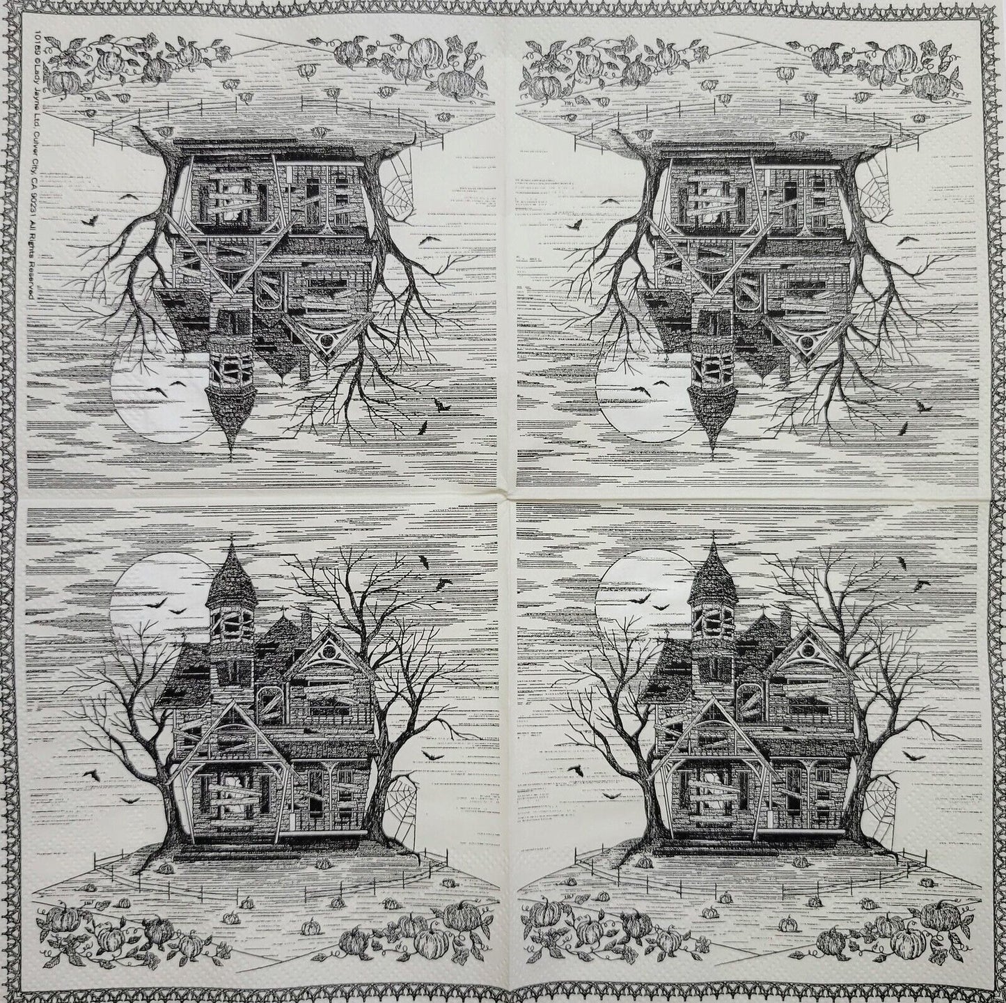 TWO Individual Paper Cocktail Decoupage Napkins - 2450 Spooky Haunted House