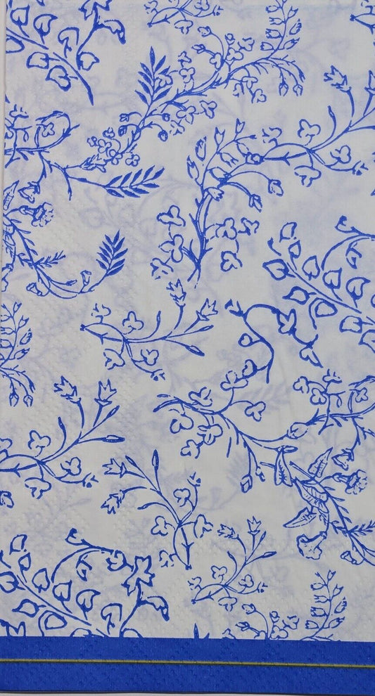 TWO Individual Paper Guest Decoupage Napkins - 2751 Spring Blue Foliage