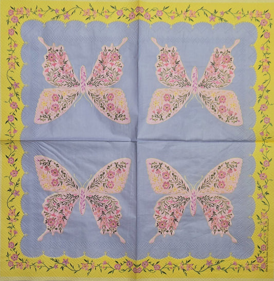 TWO Individual Paper Cocktail Decoupage Napkins - 2819 Shabby Chic Butterfly