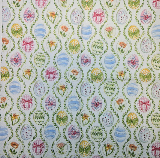 TWO Individual Paper Lunch Decoupage Napkins - 2756 Vined Easter Eggs