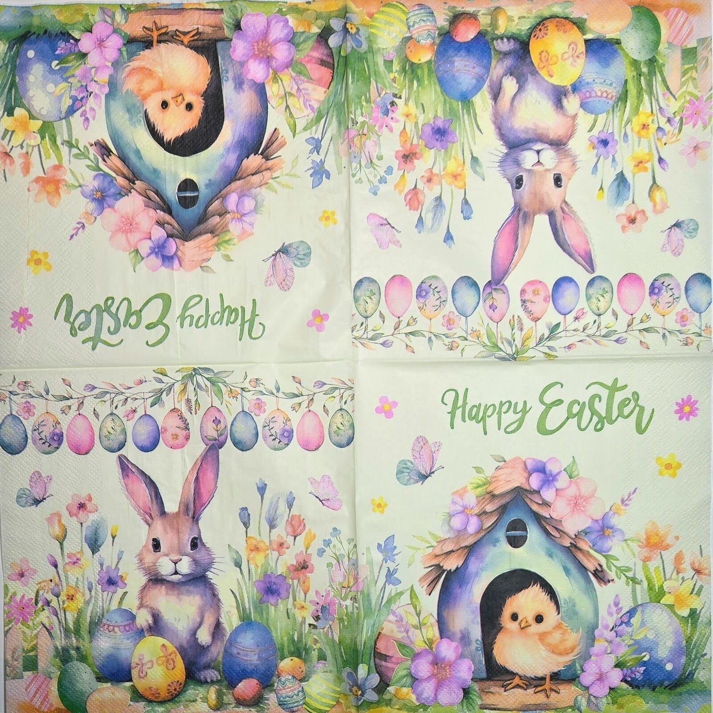 TWO Individual Paper Lunch Decoupage Napkins - 2636 Happy Easter Bunny and Chick