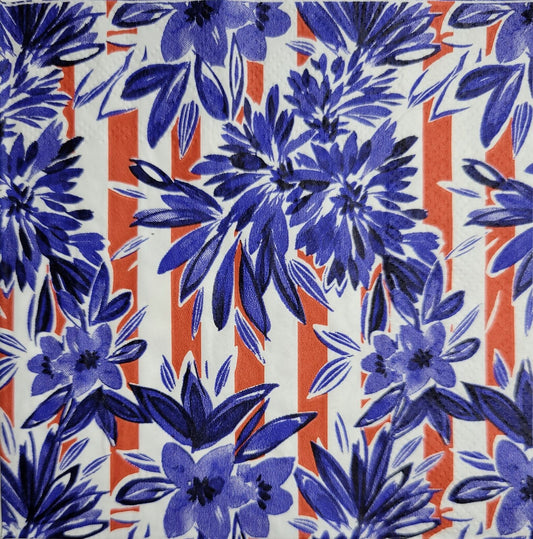 TWO Individual Paper Cocktail Decoupage Napkins - 2387 Blue Patriotic Flowers