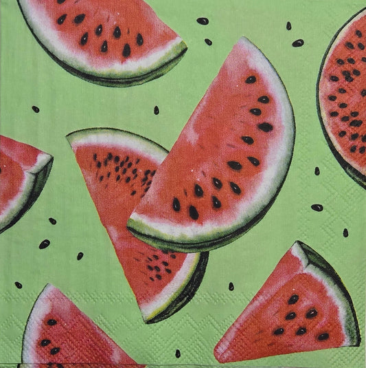 TWO Individual Paper Cocktail Decoupage Napkins - 2822 Watermelon Green