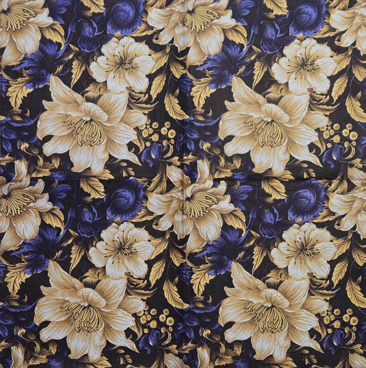 2 Individual Paper Cocktail Decoupage Napkins - 2817 Decorative Flower Wallpaper
