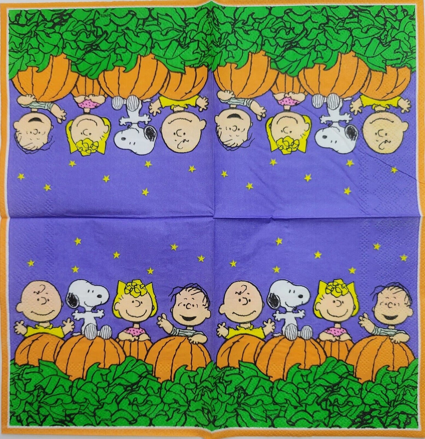 TWO Individual Paper Cocktail Decoupage Napkins - 2469 Peanuts Pumpkin Patch