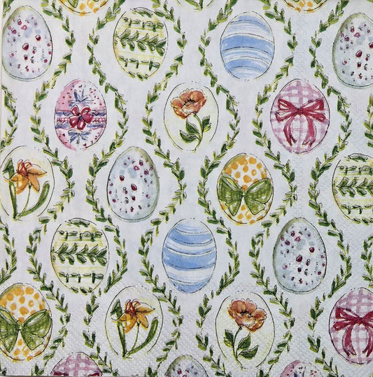 TWO Individual Paper Lunch Decoupage Napkins - 2756 Vined Easter Eggs