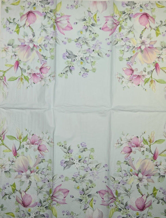 TWO Individual Paper Guest Decoupage Napkins- 2750 Light Blue Romantic Magnolia