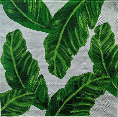 TWO Individual Paper Cocktail Decoupage Napkins - 1484 Green Fan Leaves