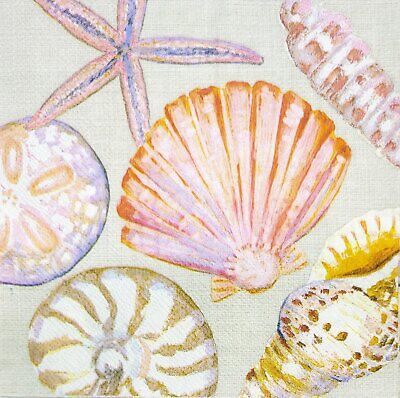 TWO Individual Paper Lunch Decoupage Napkins - 2049 Ocean Shells