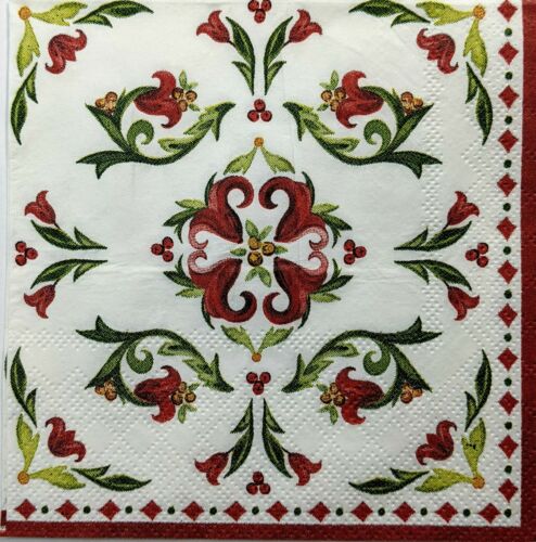 TWO Individual Paper Cocktail Decoupage Napkins - Vischio Red Bell Flowers 1278