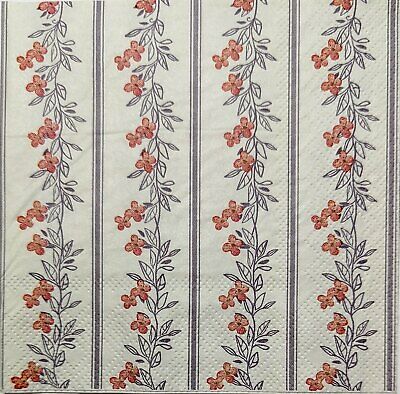 TWO Individual Paper Cocktail Decoupage Napkins - 1849 Shabby Striped Flowers