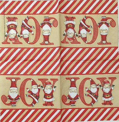 TWO Individual Paper Cocktail Decoupage Napkins - 1683 Joy Santa's