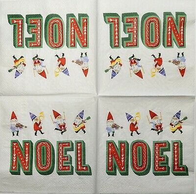 TWO Individual Paper Cocktail Decoupage Napkins - 1822 Musical Noel Santas