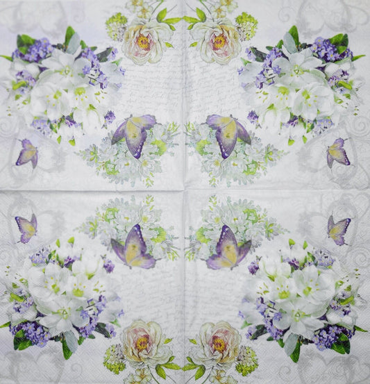 TWO Individual Paper Lunch Decoupage Napkins - 2370 Butterflies Flower Love