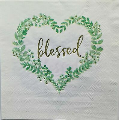 TWO Individual Paper Cocktail Decoupage Napkins - 1473 Green Blessed Heart