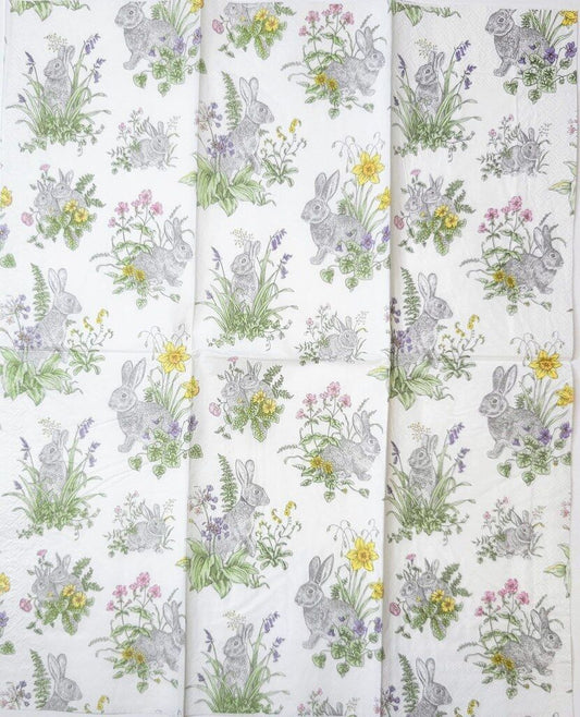 TWO Individual Paper Guest Decoupage Napkins - 2308 Easter Bunnies and Flowers