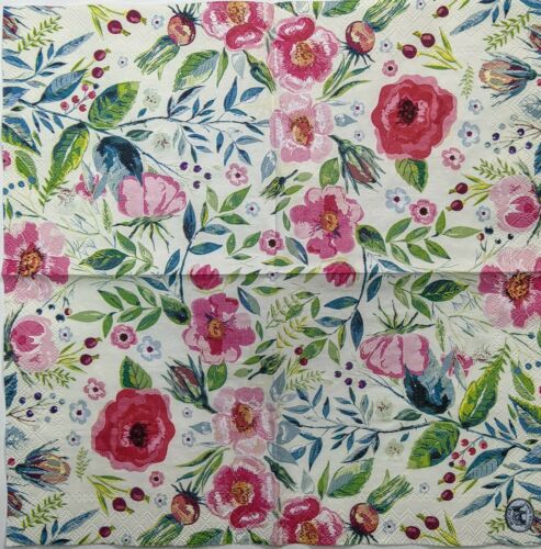 TWO Individual Paper Cocktail Decoupage Napkins- Wild Berry Blossom 1133