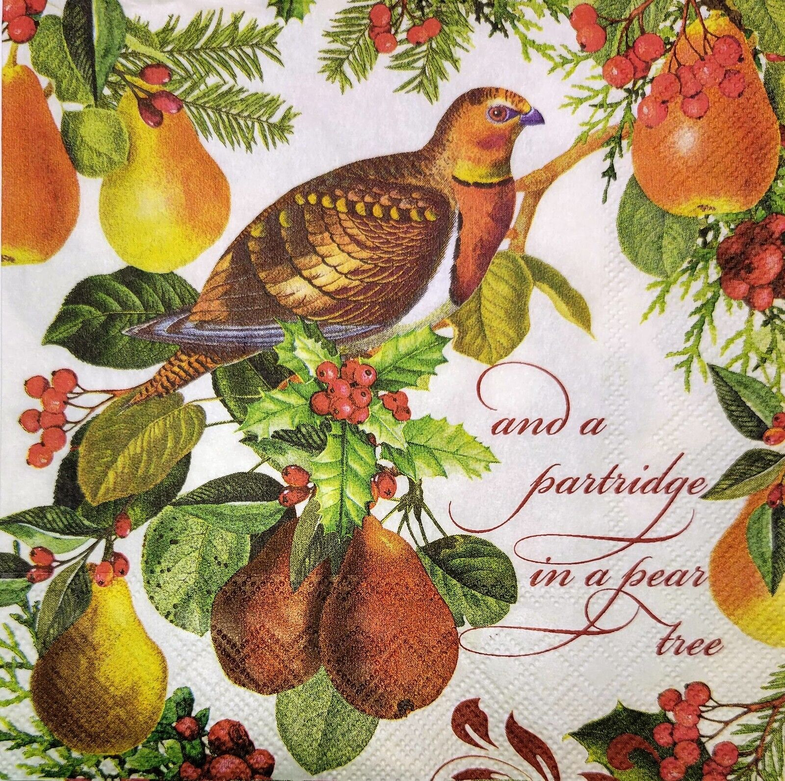 4 Paper Napkins for Decoupage 4 Decoupage Napkins Birds on Holly