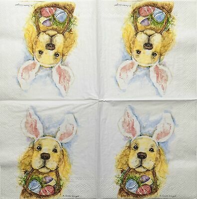TWO Individual Paper Cocktail Decoupage Napkins - 1858 Bunny Ears Dog