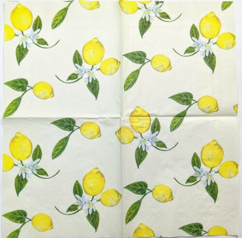 TWO Individual Paper Lunch Decoupage Napkins-Lemon Dream All Over Flowering 1096
