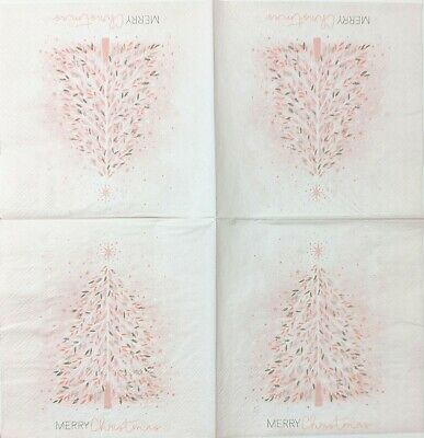 TWO Individual Paper Cocktail Decoupage Napkins - 1684 Pink Christmas Tree