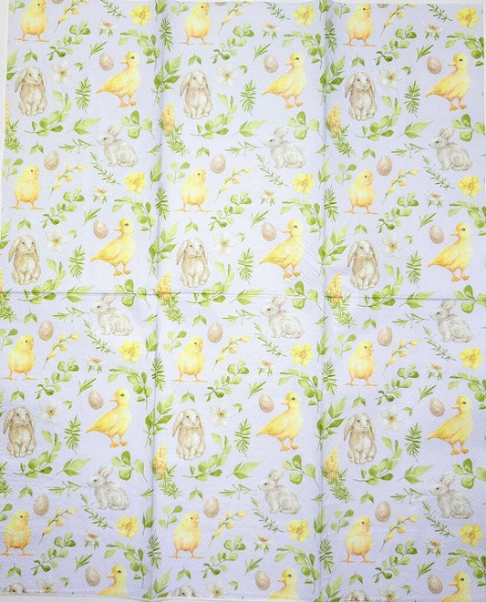 TWO Individual Paper Guest Decoupage Napkins - 2357 Easter Chicks and Bunnies