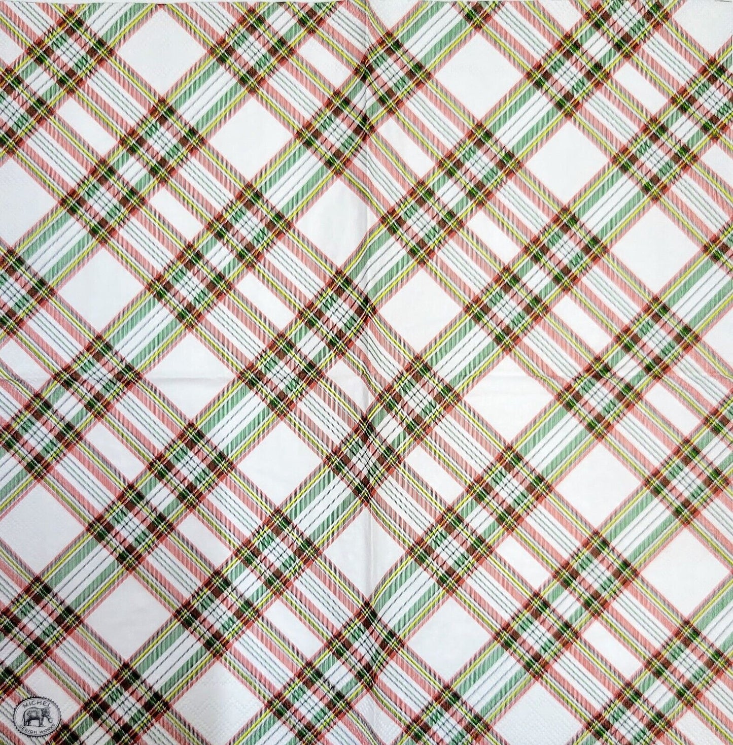 2 Individual Paper Cocktail Decoupage Napkins - 2093 Vintage Christmas Plaid