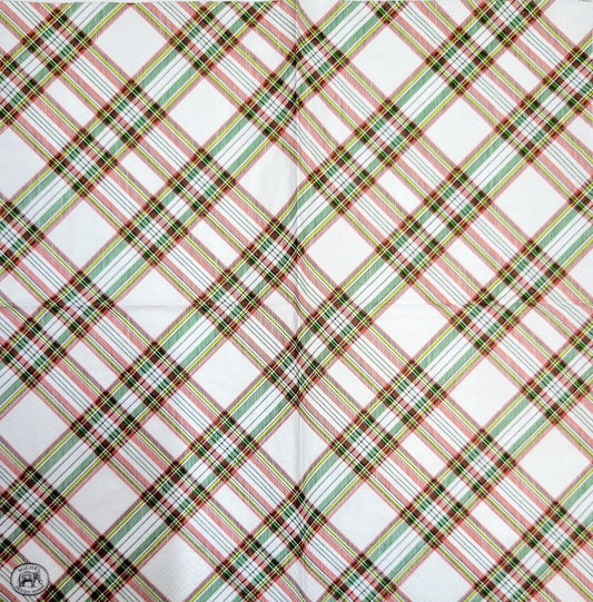 2 Individual Paper Cocktail Decoupage Napkins - 2093 Vintage Christmas Plaid