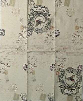 TWO Individual Paper Guest Decoupage Napkins- 1520 Scripted Paris Bee w/ Postage