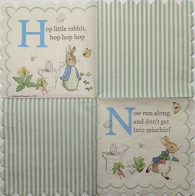 TWO Individual Paper Cocktail Decoupage Napkins - 1816 Peter Rabbit Easter