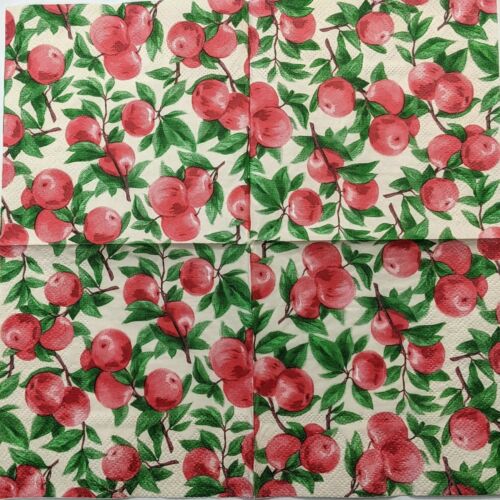 TWO Individual Paper Cocktail Decoupage Napkins - Apple Orchard Red 1223
