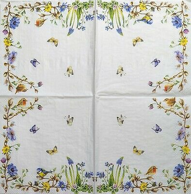 TWO Individual Paper Cocktail Decoupage Napkins- 1959 Butterflies Spring Flowers