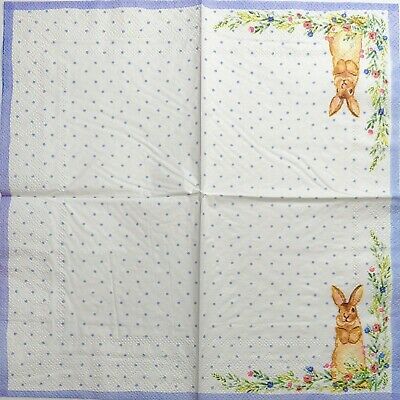 TWO Individual Paper Cocktail Decoupage Napkins - 1939 Polka Dots Flowers Bunny