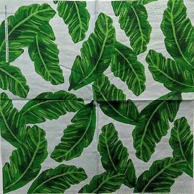TWO Individual Paper Cocktail Decoupage Napkins - 1484 Green Fan Leaves