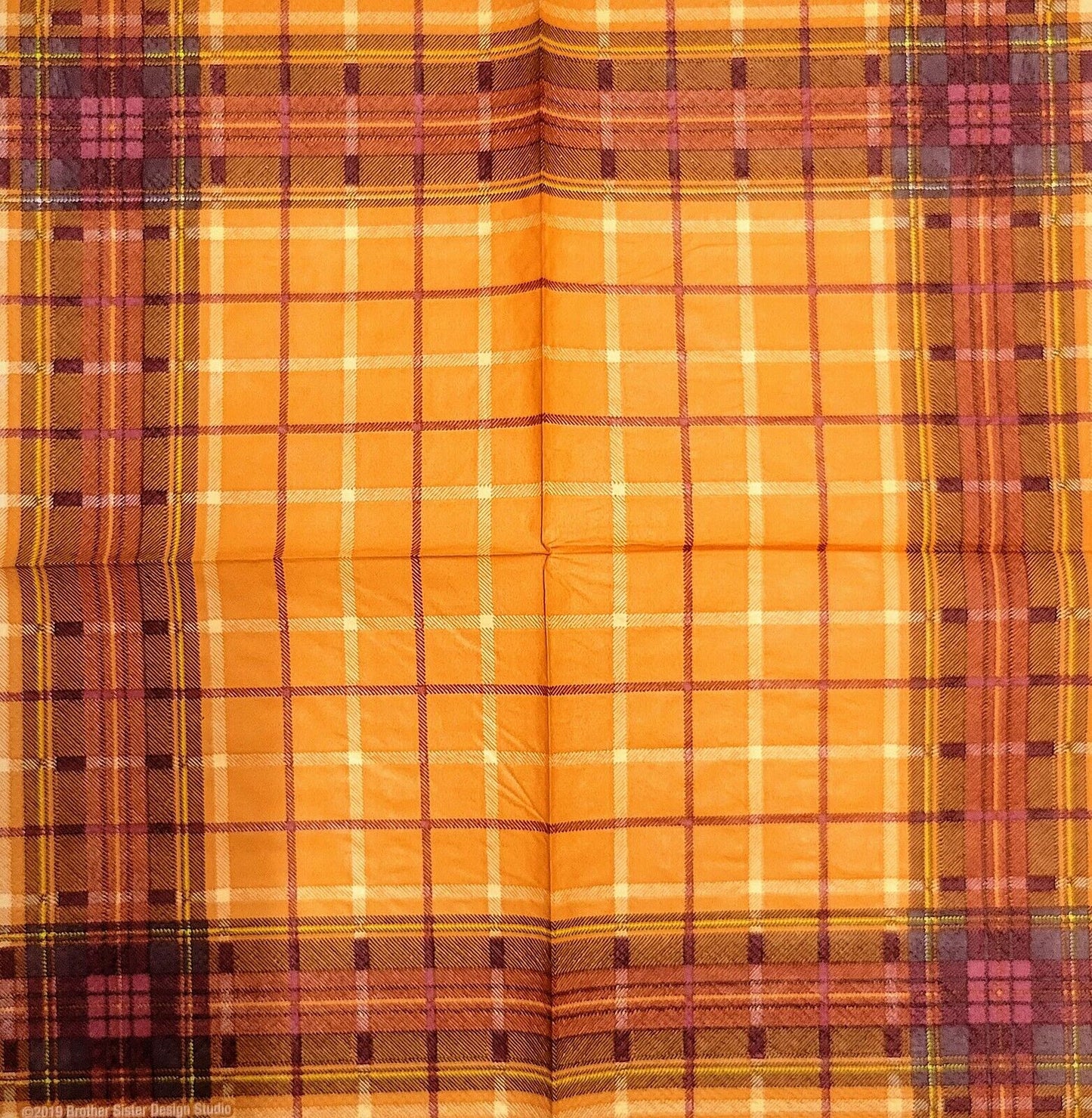 2 Individual Paper Cocktail Decoupage Napkins - 2095 Fall Orange Plaid