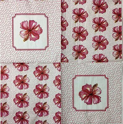 TWO Individual Paper Cocktail Decoupage Napkins - 1591 Deco Hibiscus