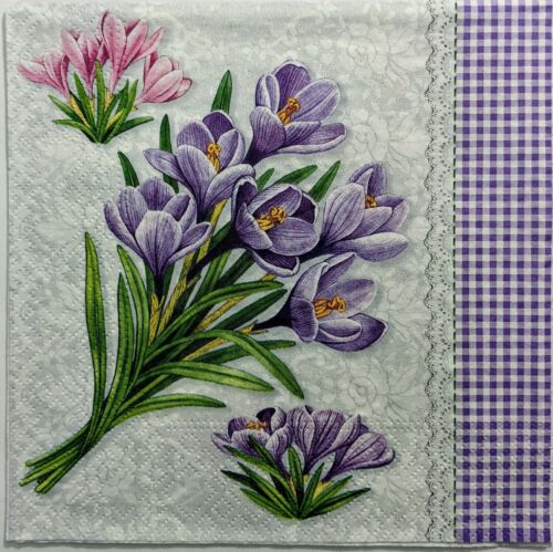 TWO Individual Paper Lunch Decoupage Napkins - Purple Crocus Bouquet 1205