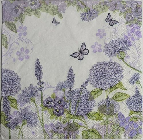 TWO Individual Paper Lunch Decoupage Napkins - Purple Wildflowers 1035
