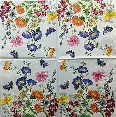 TWO Individual Paper Cocktail Decoupage Napkins - 1477 Garden of Butterflies