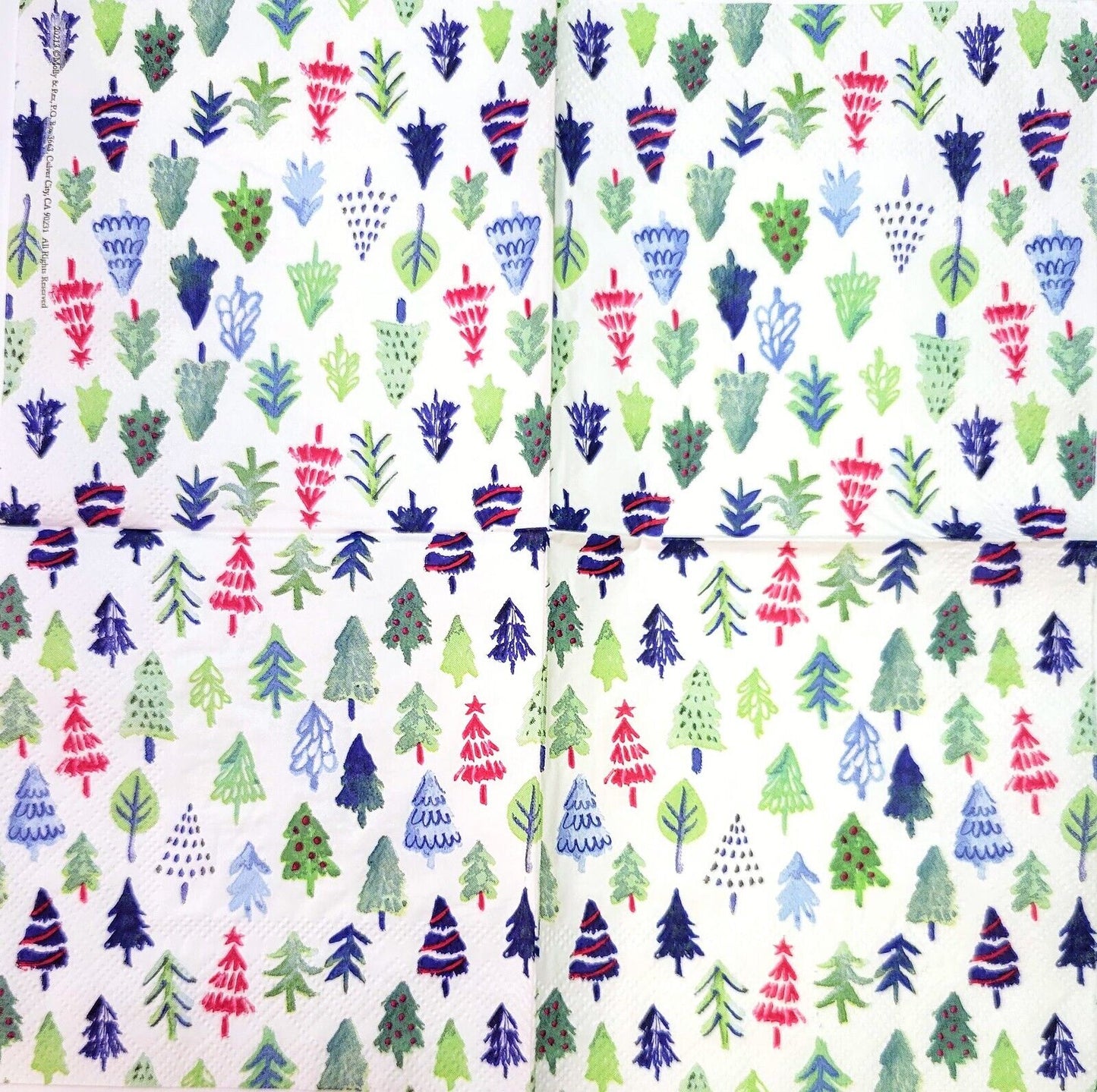 TWO Individual Paper Cocktail Decoupage Napkins - 2182 Holiday Tree Forest