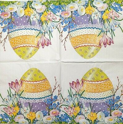 TWO Individual Paper Lunch Decoupage Napkins - 1825 Spring Flowers Easter Egg