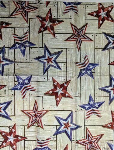 TWO Individual Paper Guest Decoupage Napkins - Patriotic Barn Star 1315