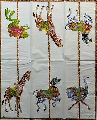 TWO Individual Paper Guest Decoupage Napkins - 1450 Carousel Animals