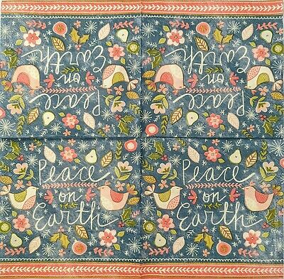 TWO Individual Paper Lunch Decoupage Napkins - 1749 Peace on Earth Medley