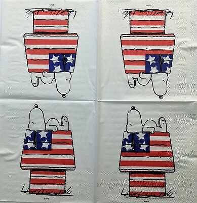 TWO Individual Paper Cocktail Decoupage Napkins - 1400 Patriotic Snoopy Doghouse